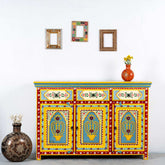 Brush & Timber Handmade Carved Mango Wood Handpainted Cabinet Sideboard